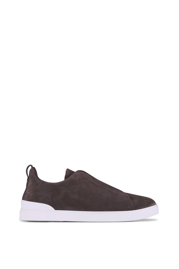 Zegna Triple Stitch Brown Suede Low Top Sneaker - view 2