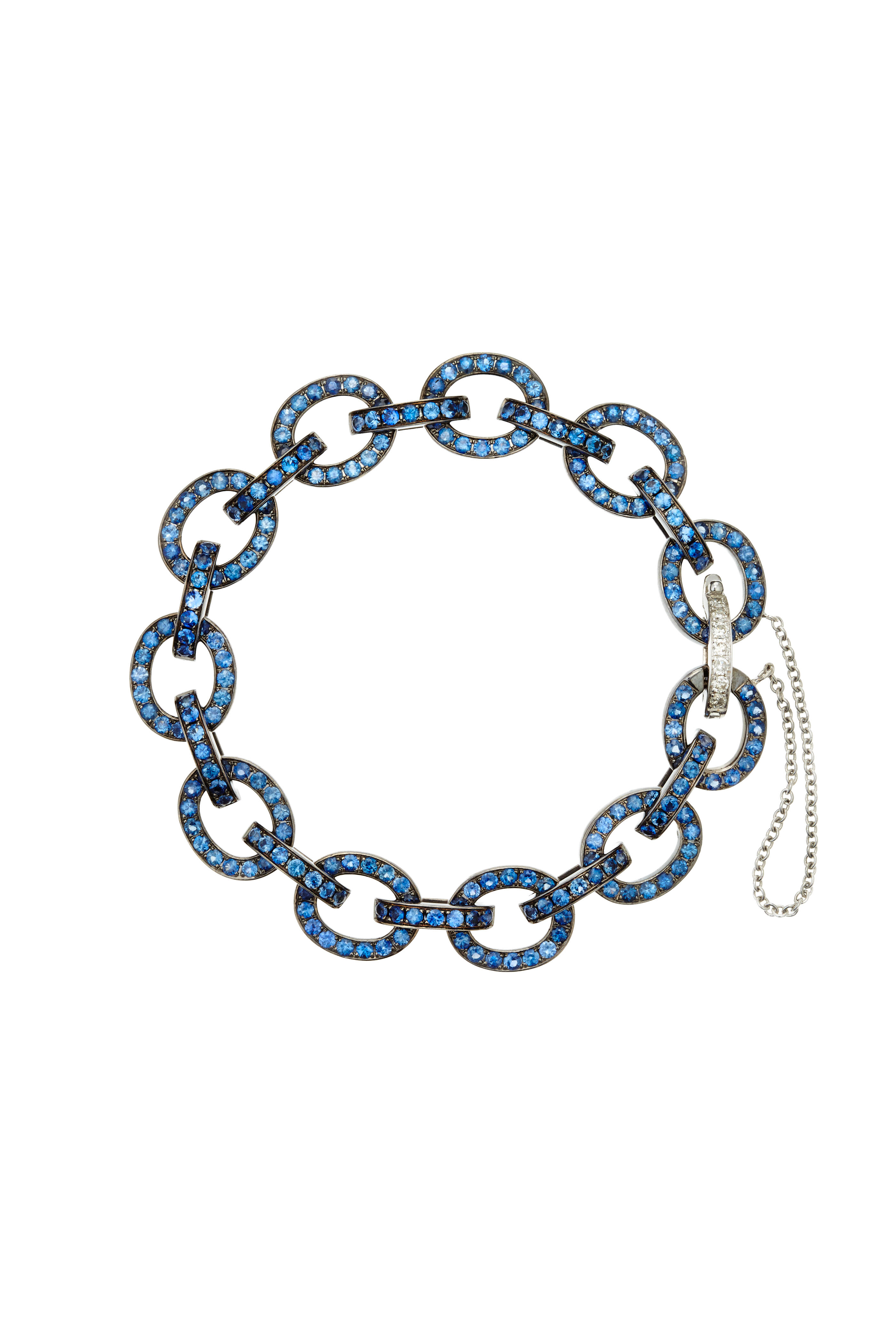 Nam Cho - 18k Blue Sapphire Diamond Oval Link Bracelet - view 1