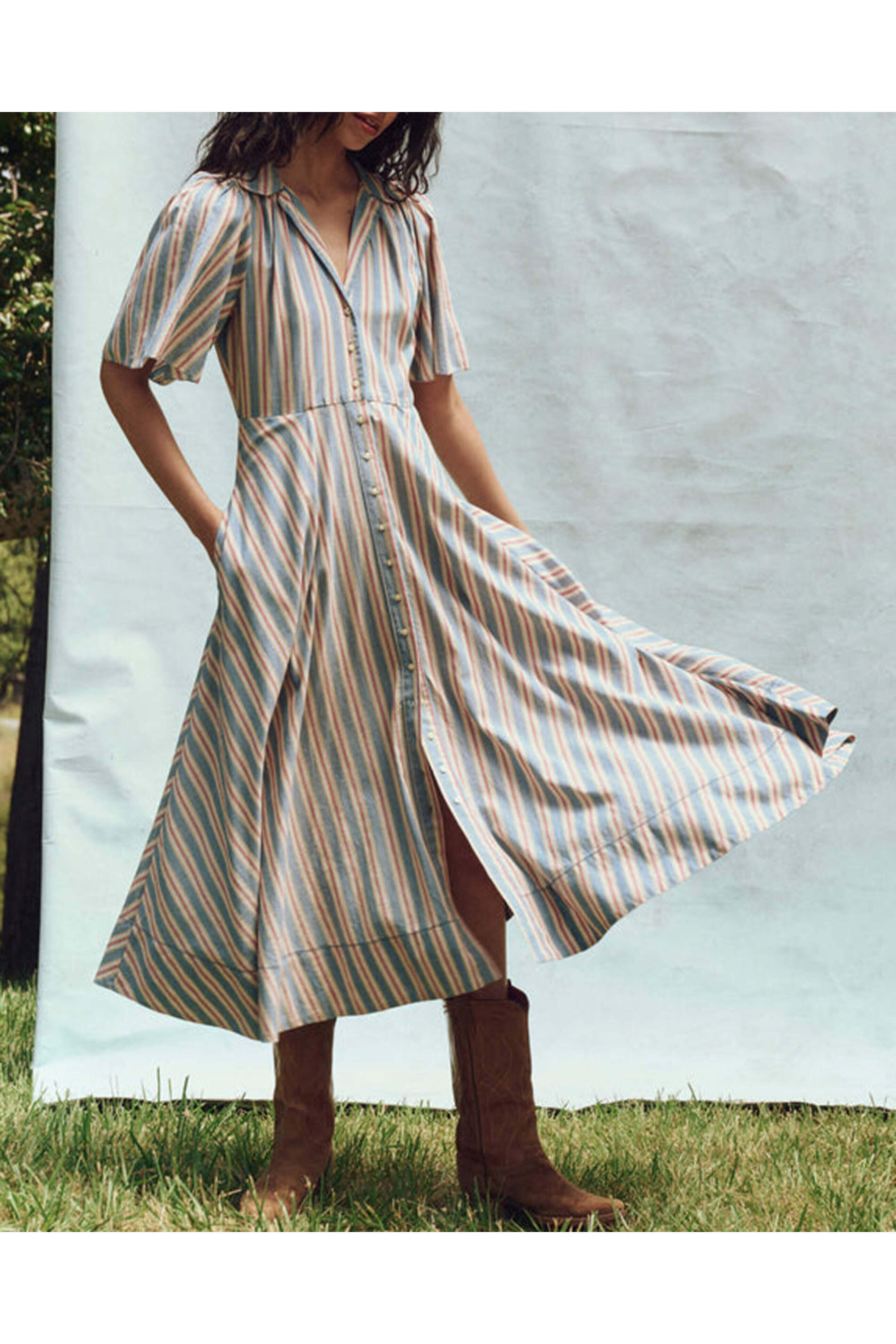 The Great - Blue Frontier Stripe Bridge Dress