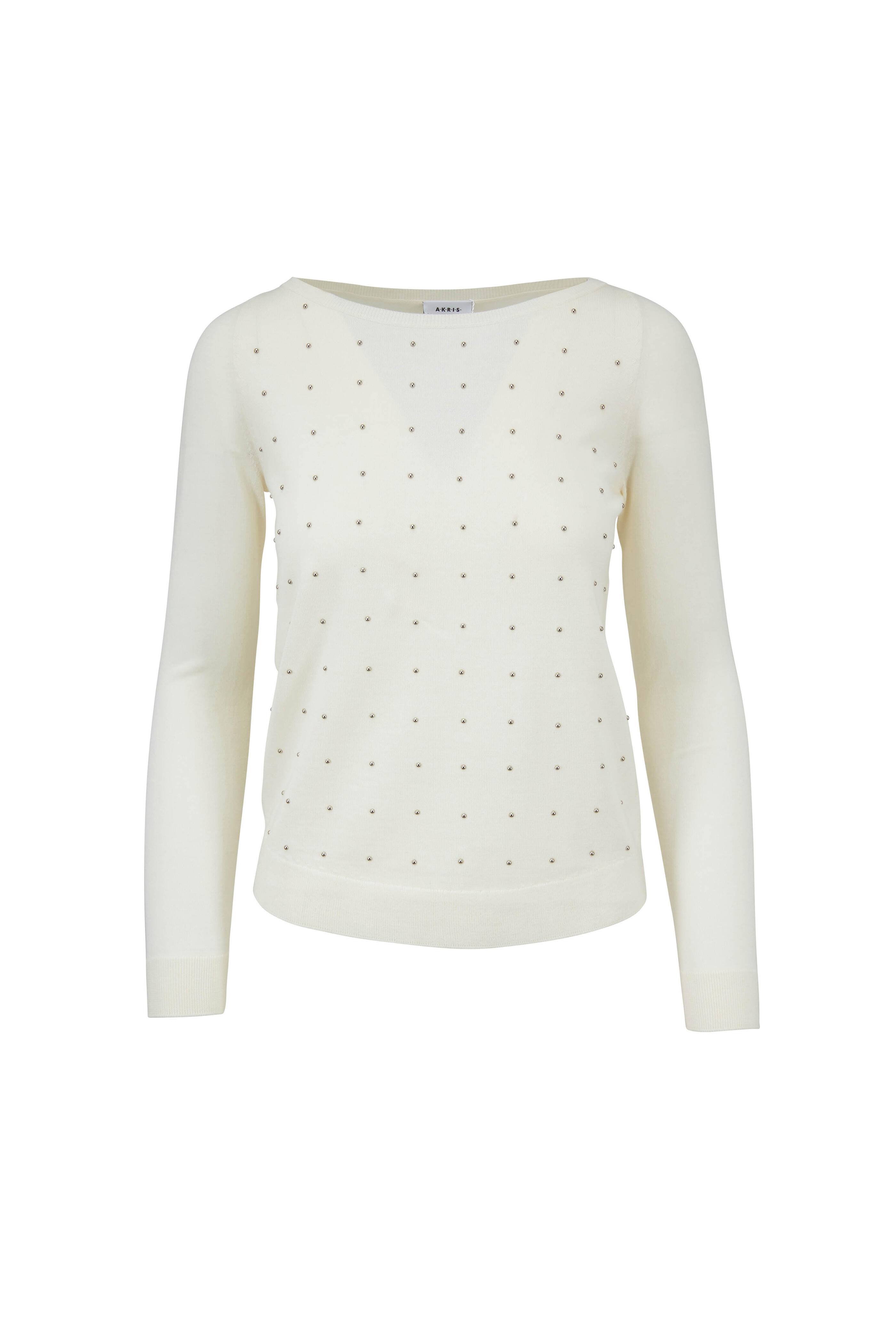 Akris Punto - Cream Wool Studded Bateau Sweater