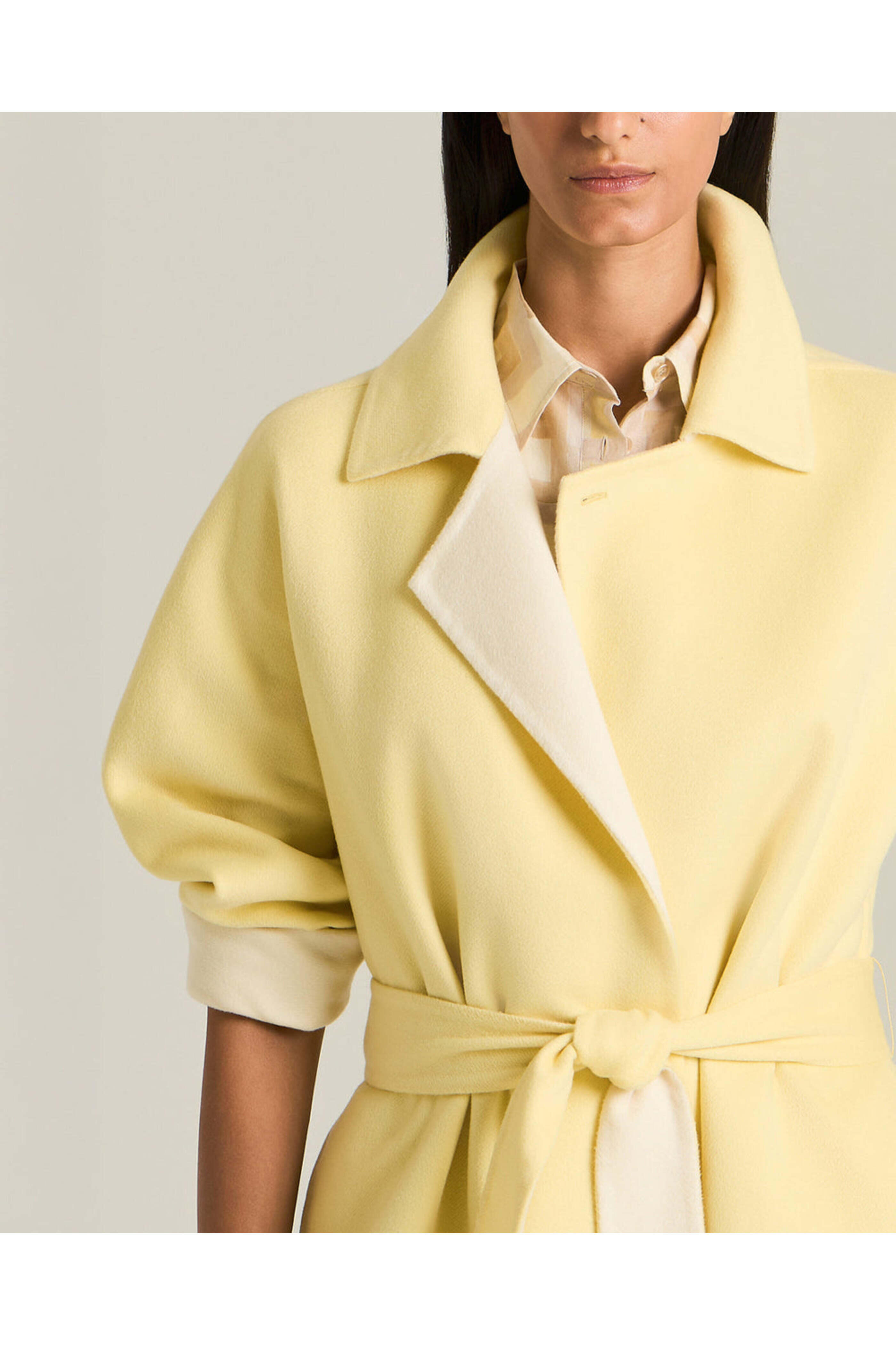 Kiton - Yellow and Cream Belted Cashmere Coat
