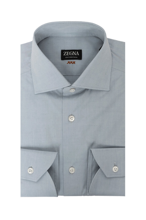Zegna - Blue Textured Cotton Dress Shirt | Mitchell Stores
