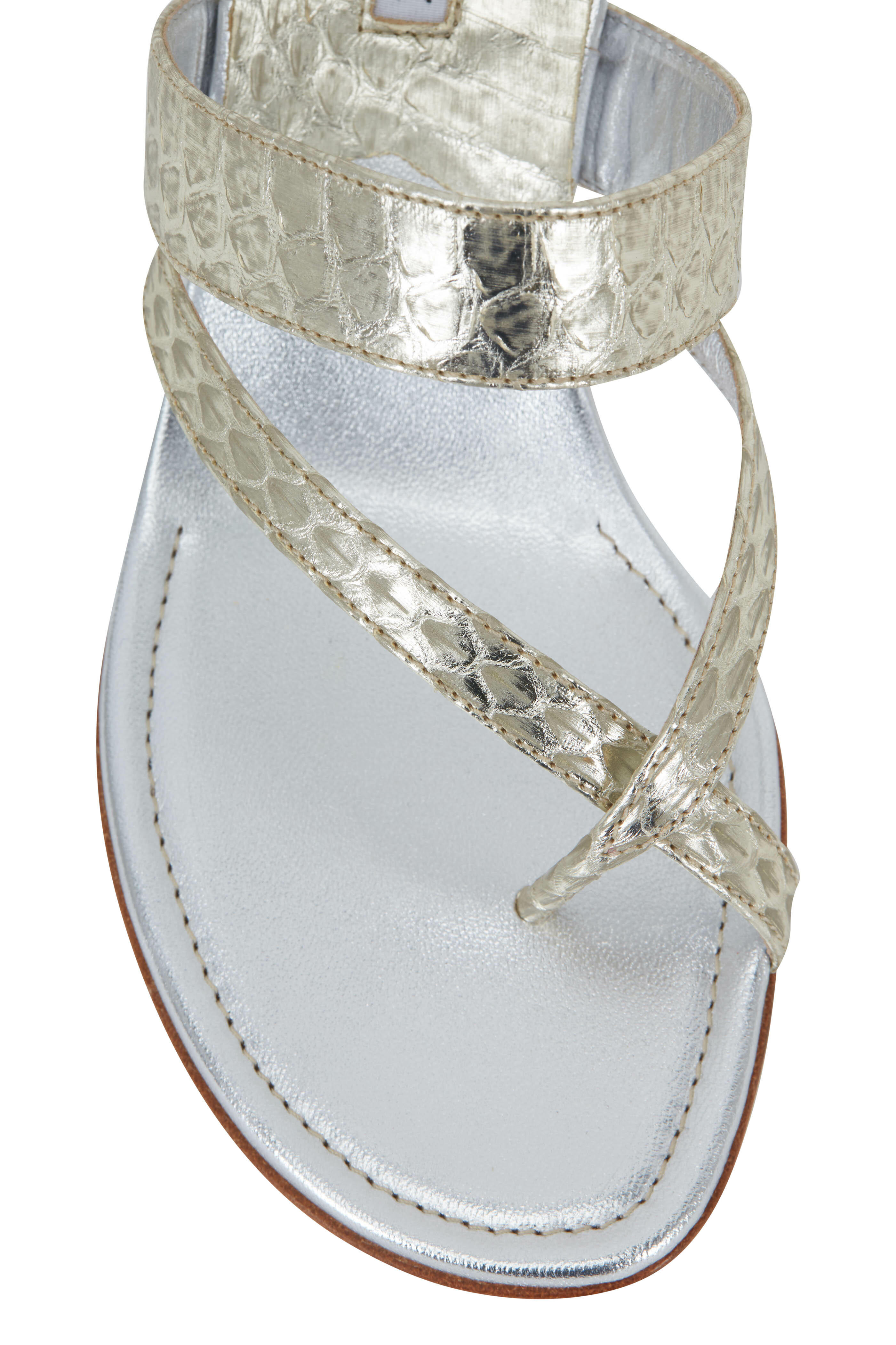 Manolo Blahnik - Susa Silver Watersnake Thong Sandal, 50mm