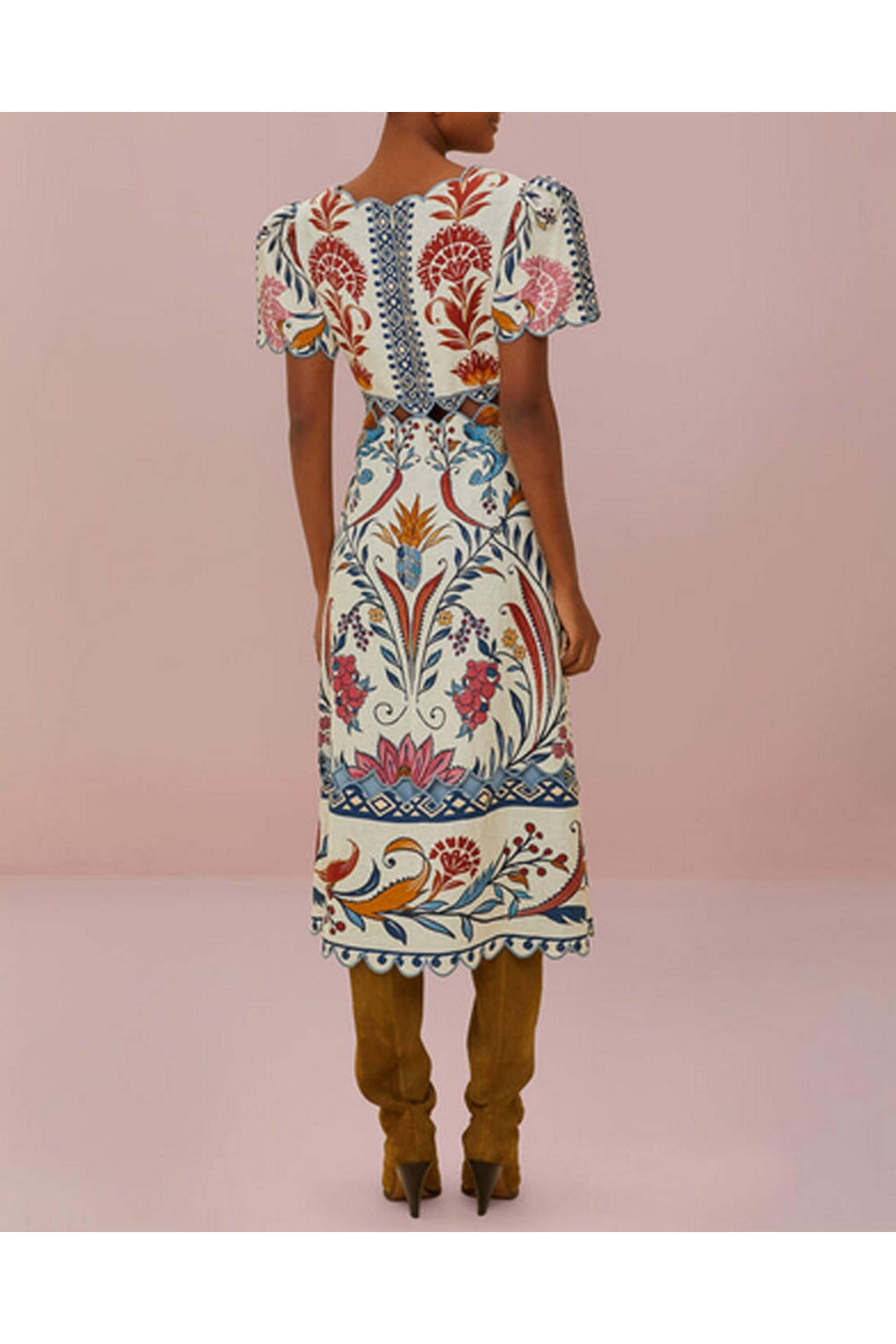 Farm Rio - Cream Romantic Lightness Short Sleeve Midi Dress