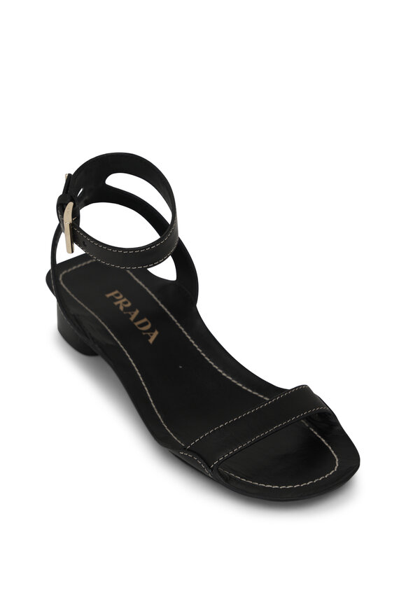 Prada Black Leather Ankle Strap Sandal, 35mm
