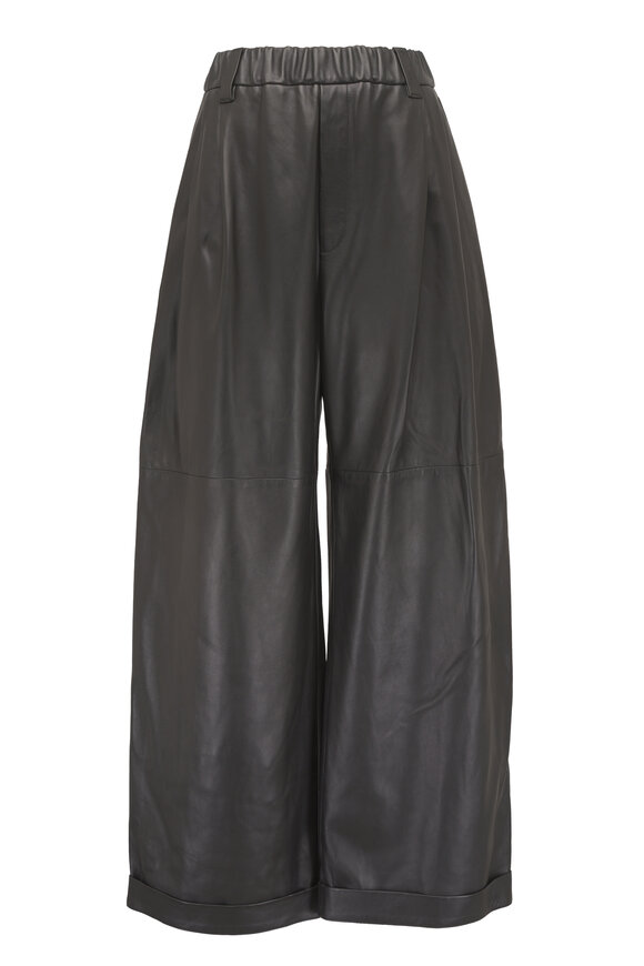 Brunello Cucinelli Black Nappa Leather Baggy Pant - view 1