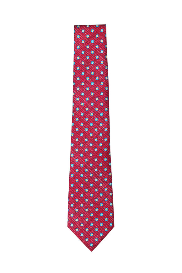 Kiton Magenta Micro Geometric Silk Necktie