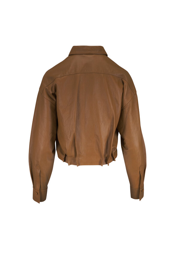 Odeeh Mustard Leather Wrinkled Pintuck Jacket - view 4