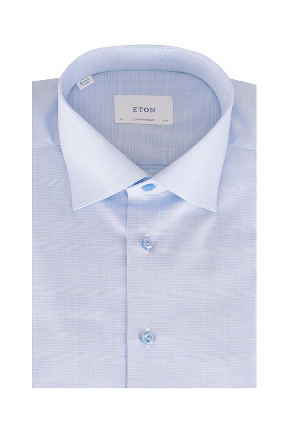 Eton Blue Prince Of Wales Check Cotton Dress Shirt