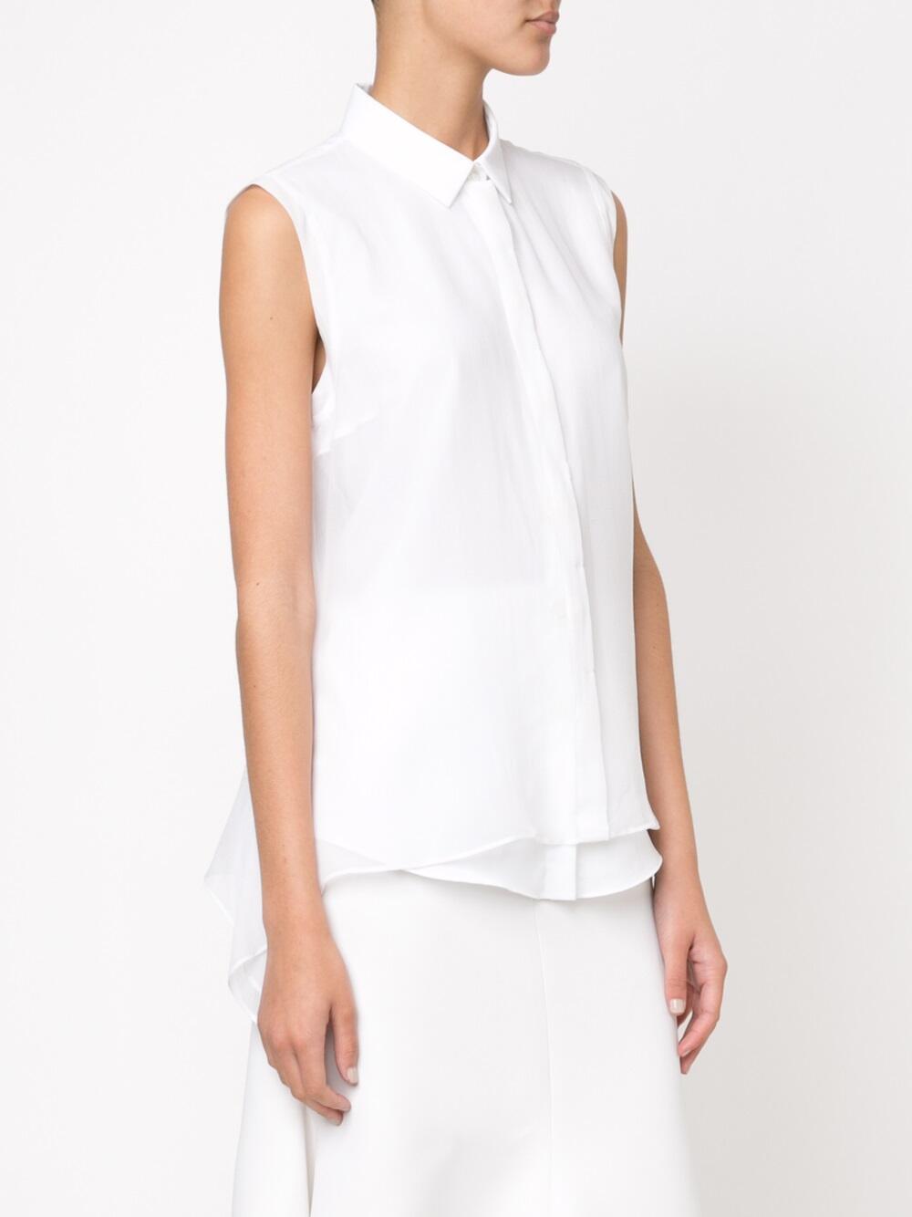 Brunello Cucinelli - White Silk Chiffon Double Layer Sleeveless Blouse