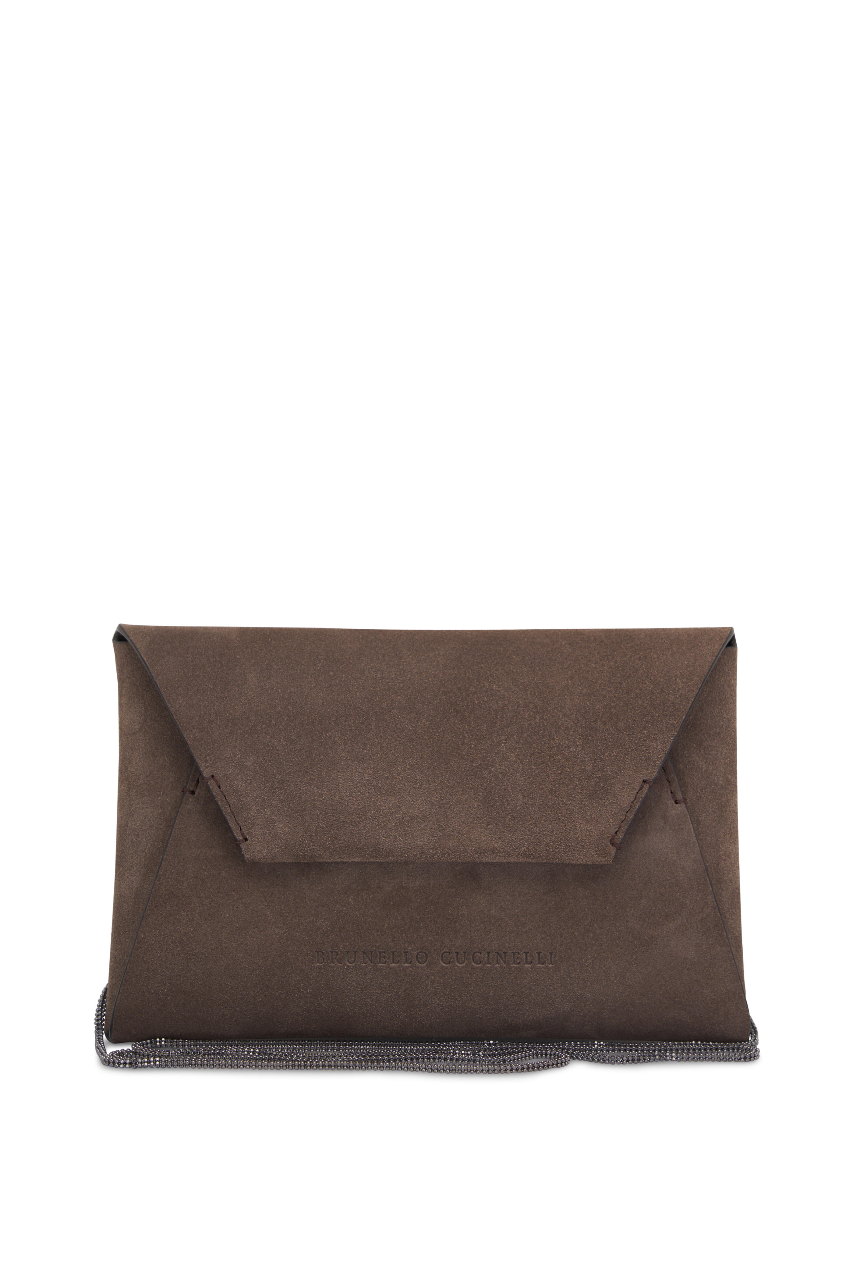 Brunello Cucinelli - Torba Envelope Grey Suede Chain Linked Bag