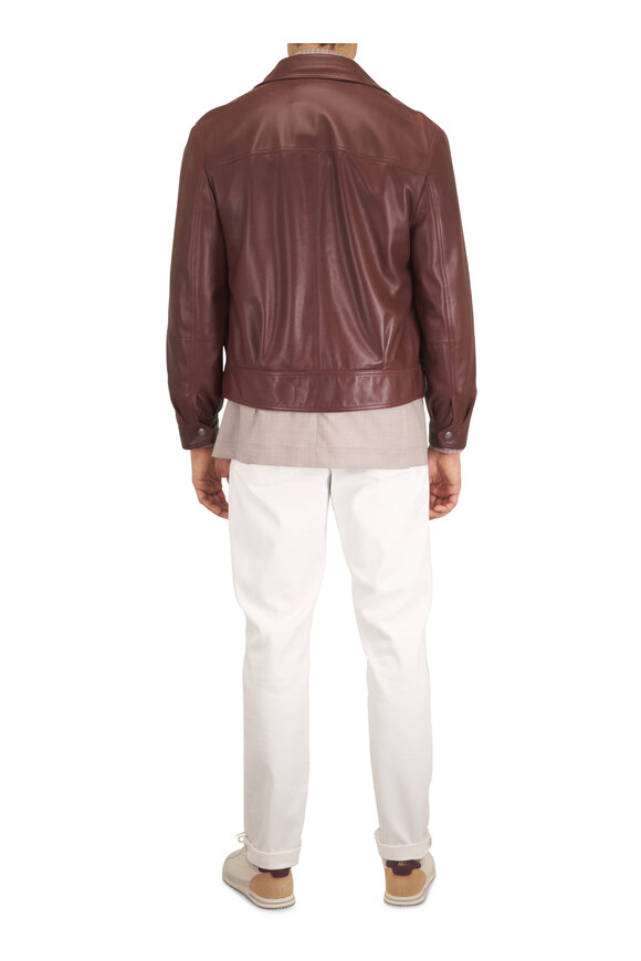 Brunello Cucinelli Burnt Red Leather Bomber Jacket - view 4
