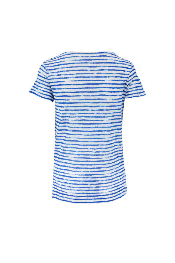 Majestic - Blue & White Striped Linen Deluxe T-Shirt