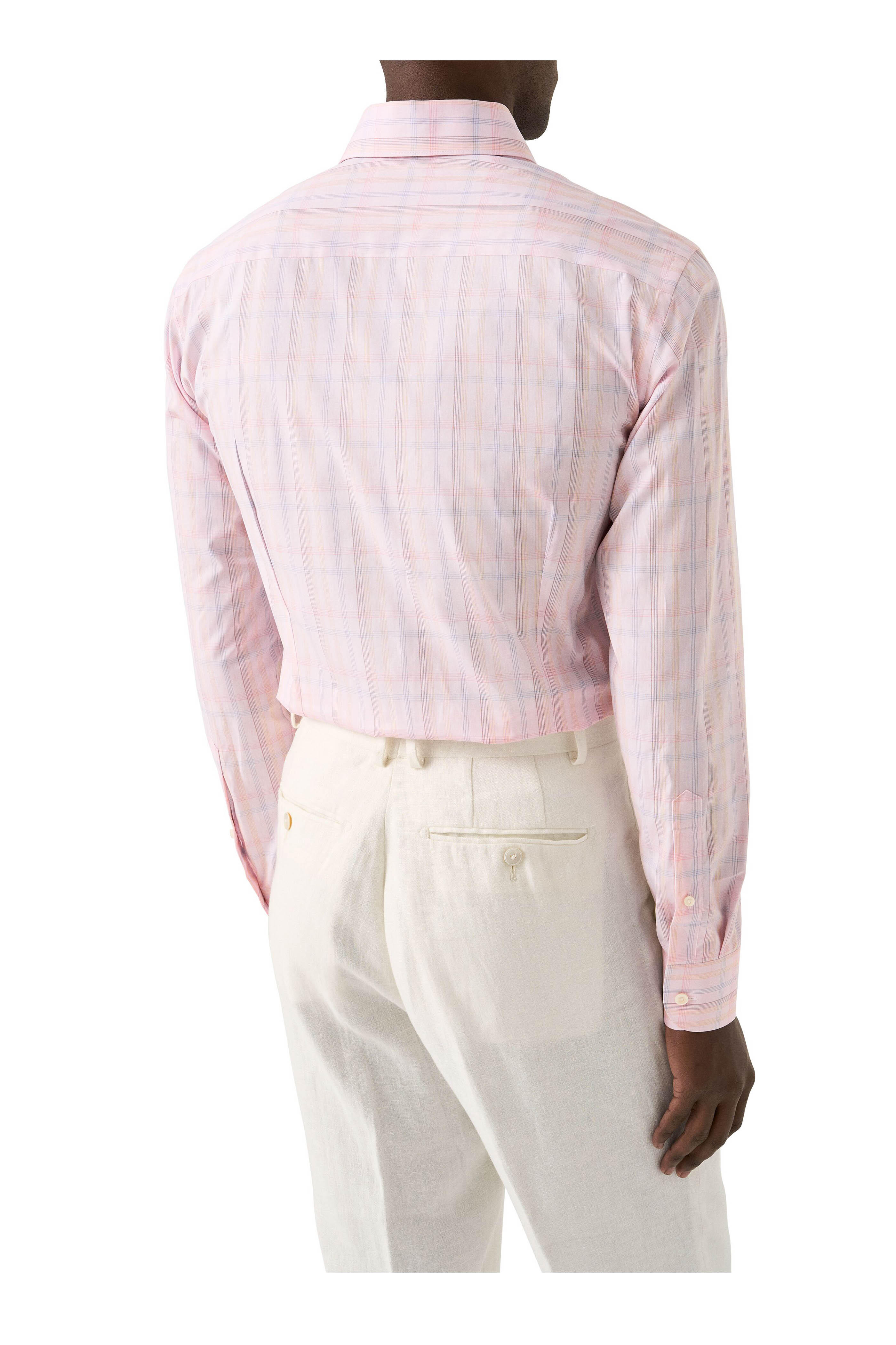 Eton - Pink Plaid Cotton Contemporary Fit Dress Shirt - view 3