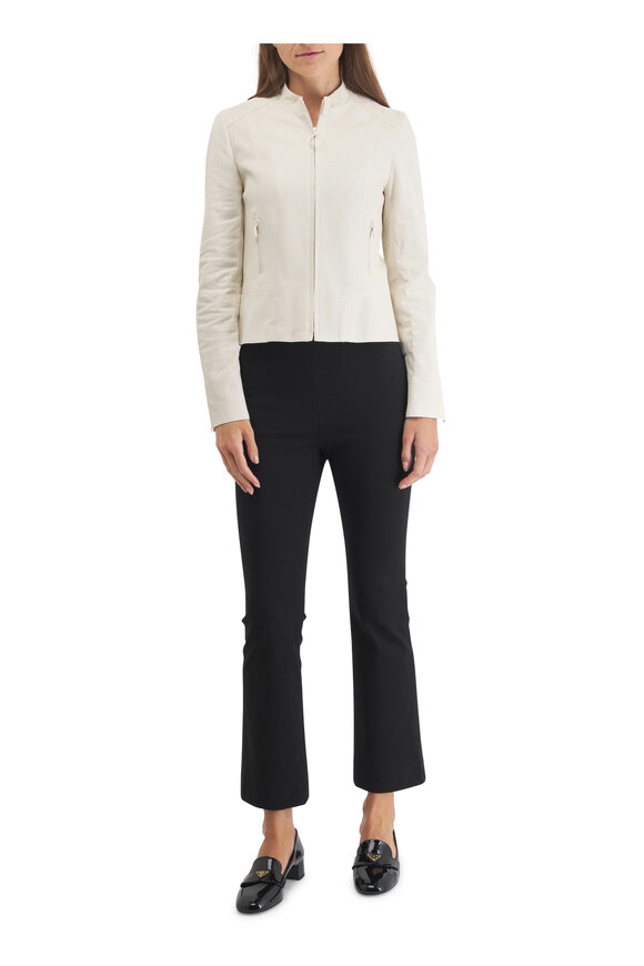 Akris Punto - Cream Perforated Leather Biker Jacket 