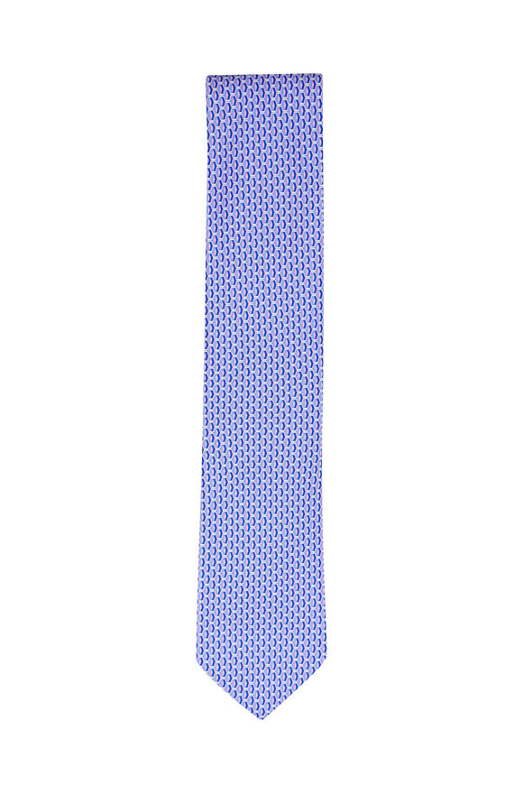 Canali Lavender & Blue Geometric Print Silk Necktie