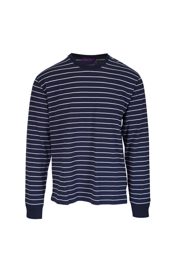 Ralph Lauren Purple Label Navy & White Stripe Lisle-Pique Cotton T-Shirt