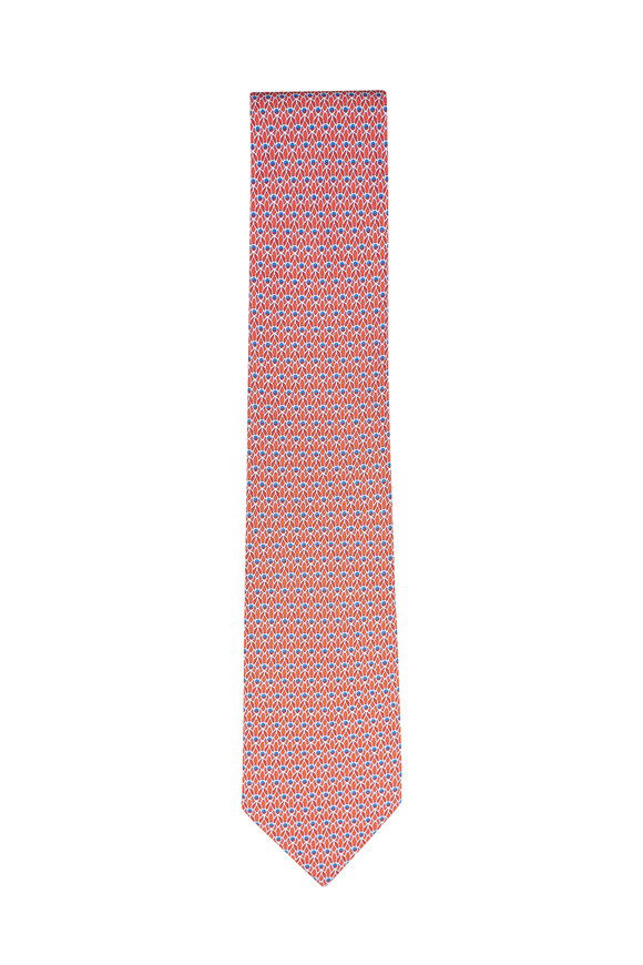 Brioni Orange Geometric Silk Necktie