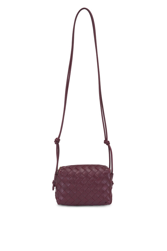 Bottega Veneta - Cassette Dark Red Woven Patent Leather Bag