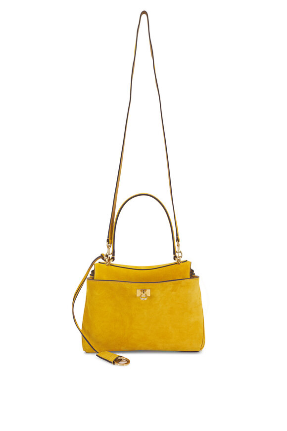 Balenciaga Small Rodeo Curry Suede Top Handle Bag