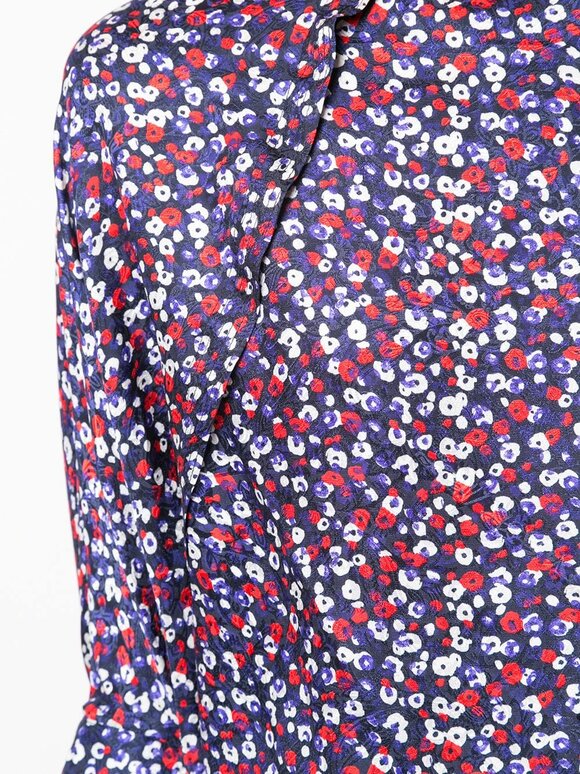 Derek Lam - Navy Blue Poppy Print Silk Jacquard Blouse