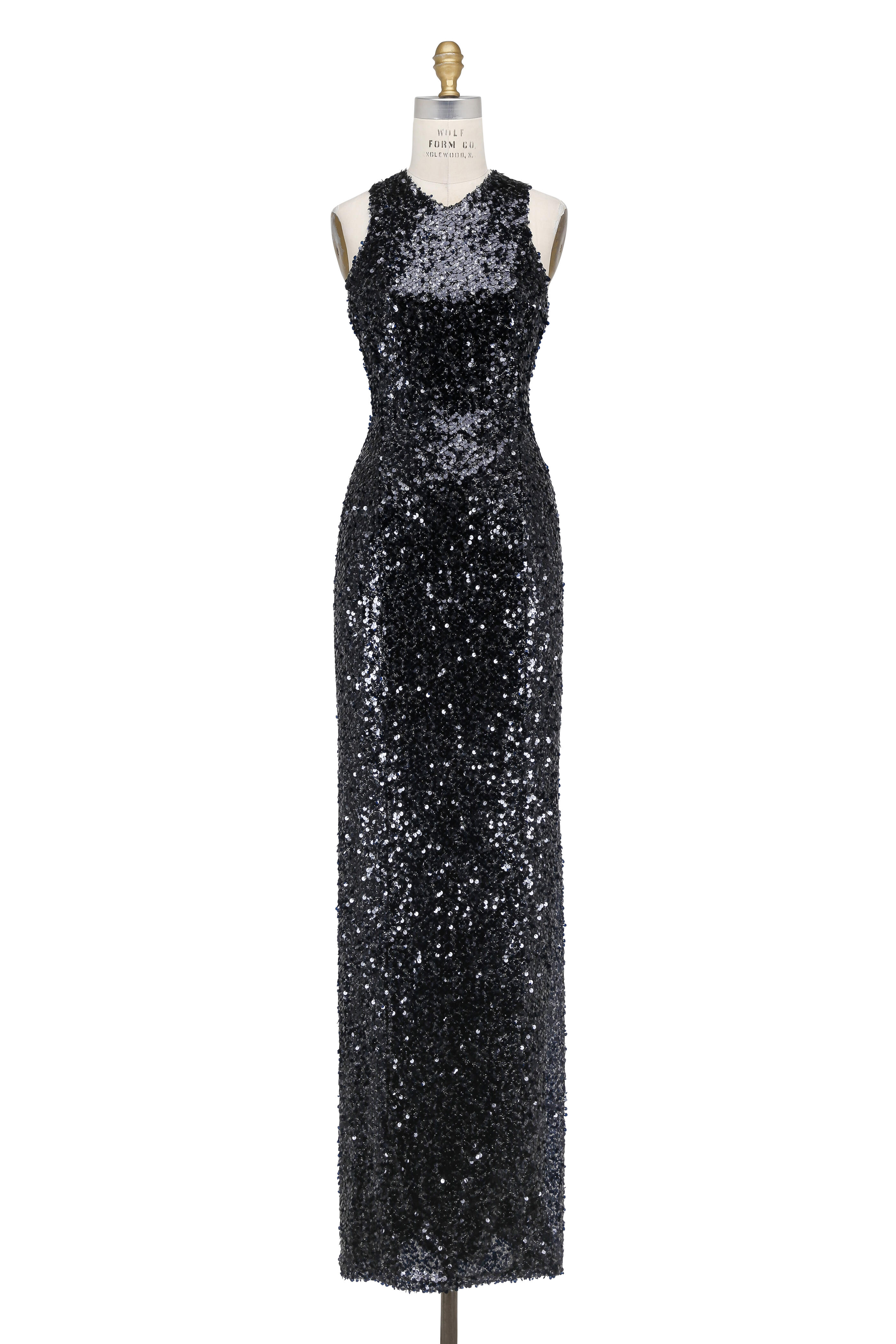 Galvan - Ink Blue Sequin Racerback Column Gown