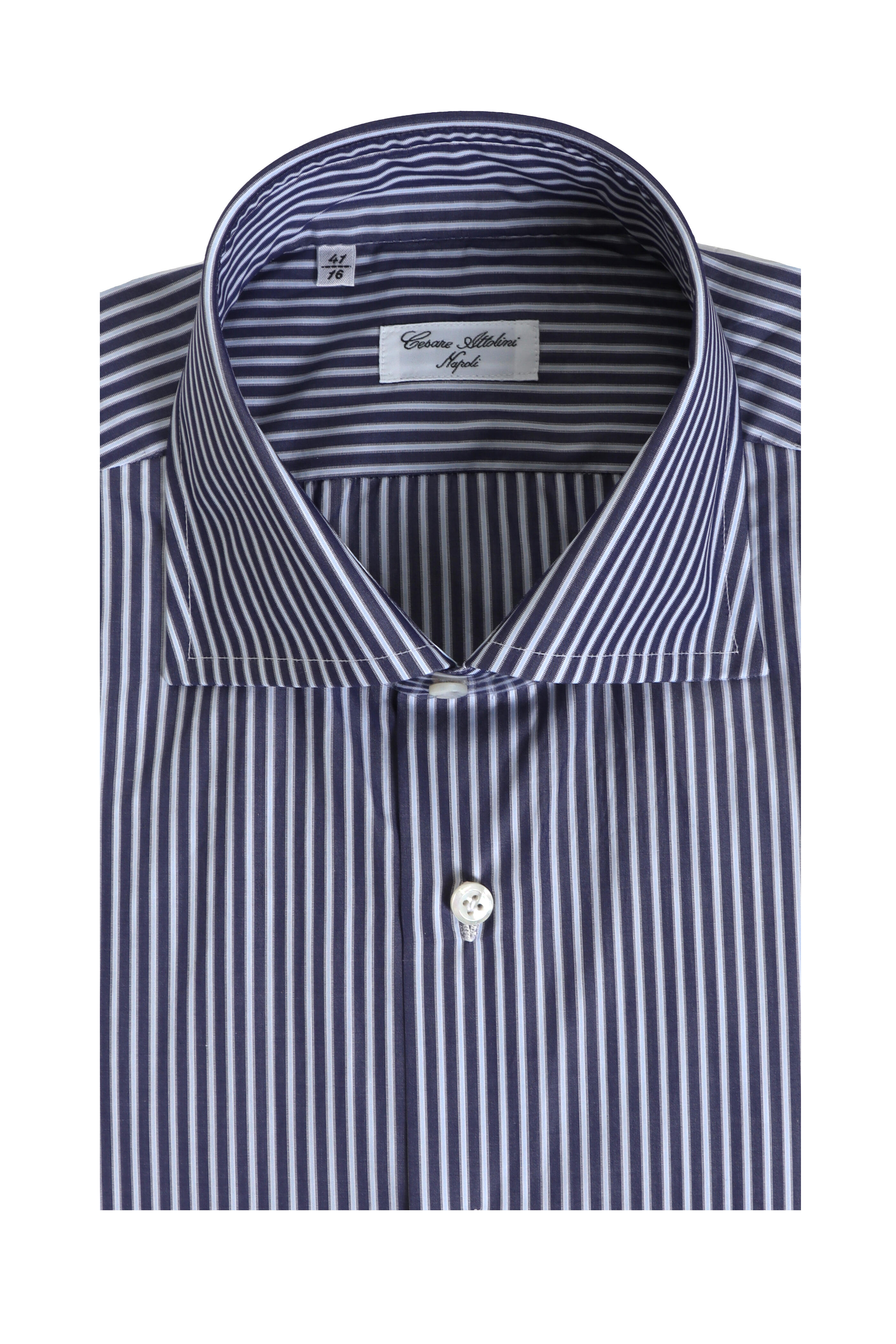 Cesare Attolini - Indigo Blue & Sky Blue Striped Sport Shirt