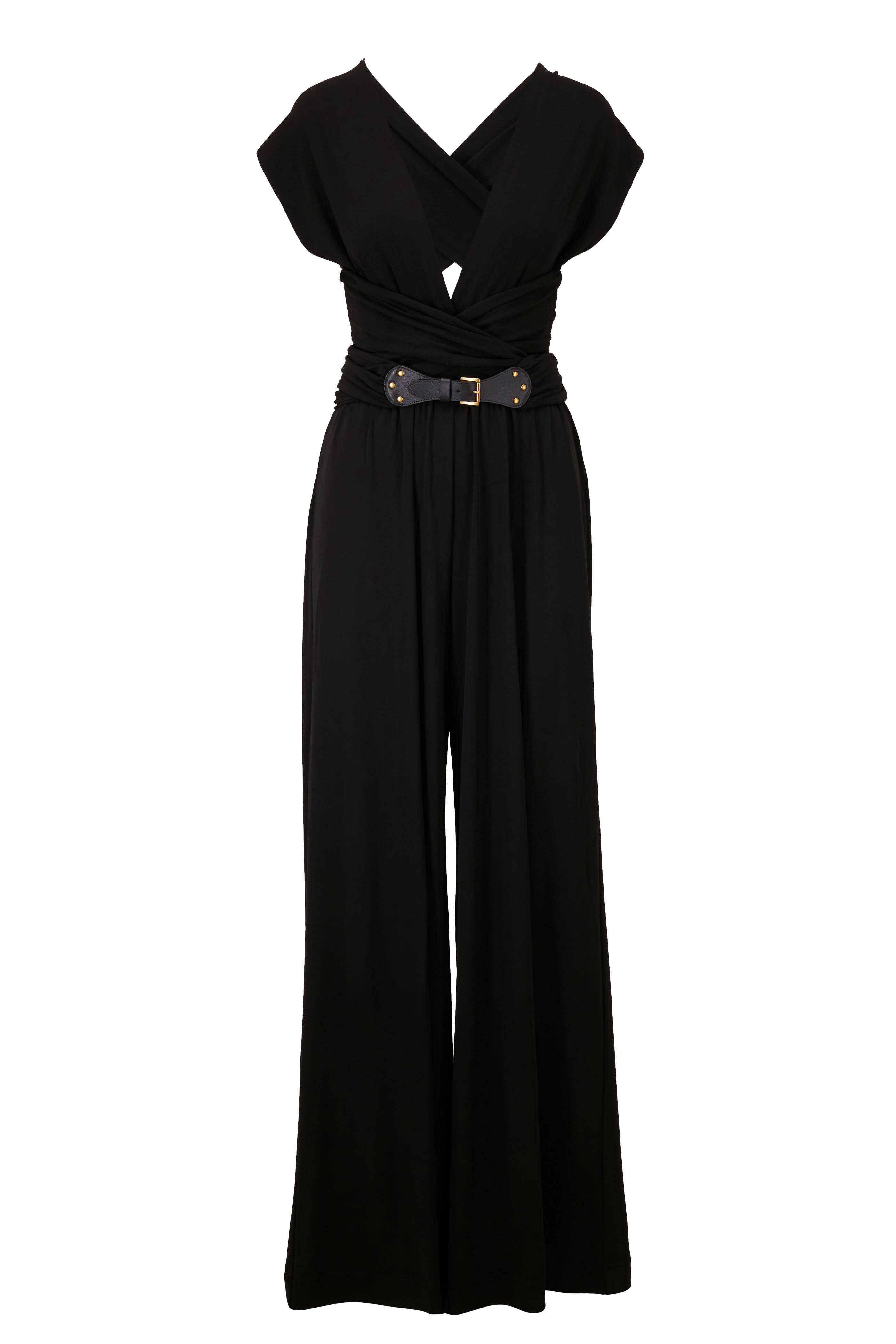 Michael Kors Collection - Black Wrap Belt Wide Leg Jumpsuit