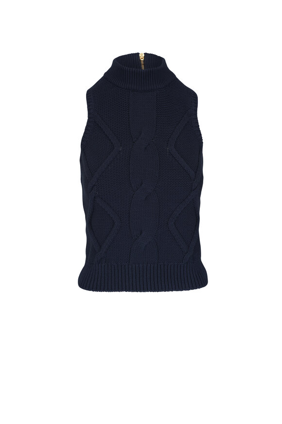 Akris Punto Navy Blue Chunky Cable Knit Sleeveless Top