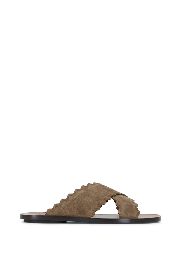 Chloé - Dark Gray Suede Criss Cross Slide