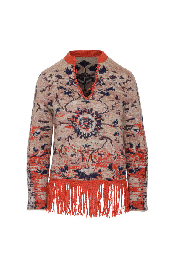 Lingua Franca Tapestry Orange V Neck Sweater