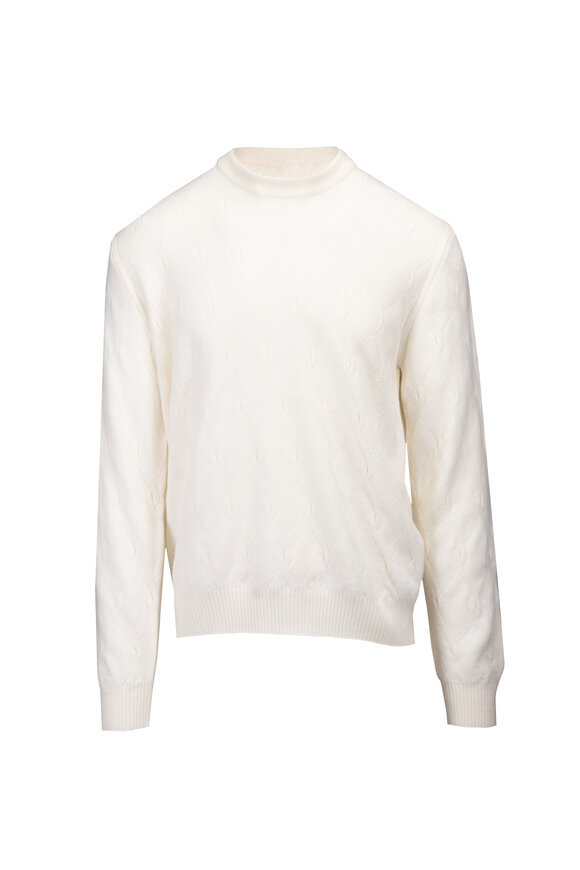 Brioni Ivory Wool & Cashmere Crewneck Sweater - view 1