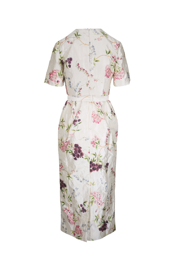 Erdem Floral Print Textured Satin Pencil Midi Dress - view 2
