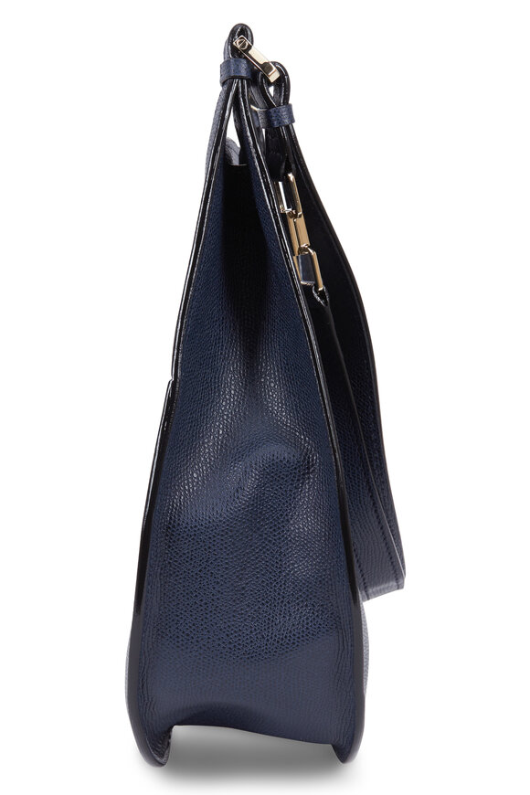 Valextra - Weekend Navy Blue Leather Convertible Hobo Bag