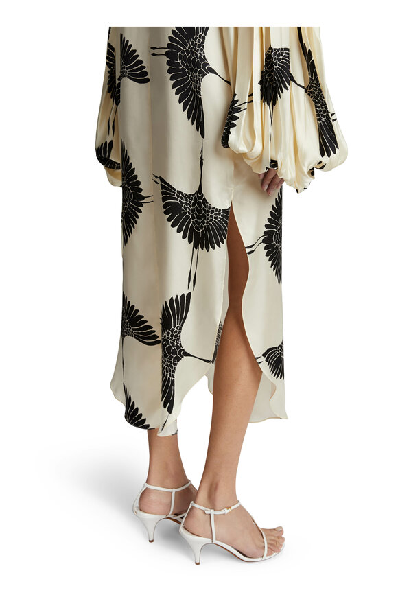 Khaite - Zelma Black & Cream Crane Print Dress 