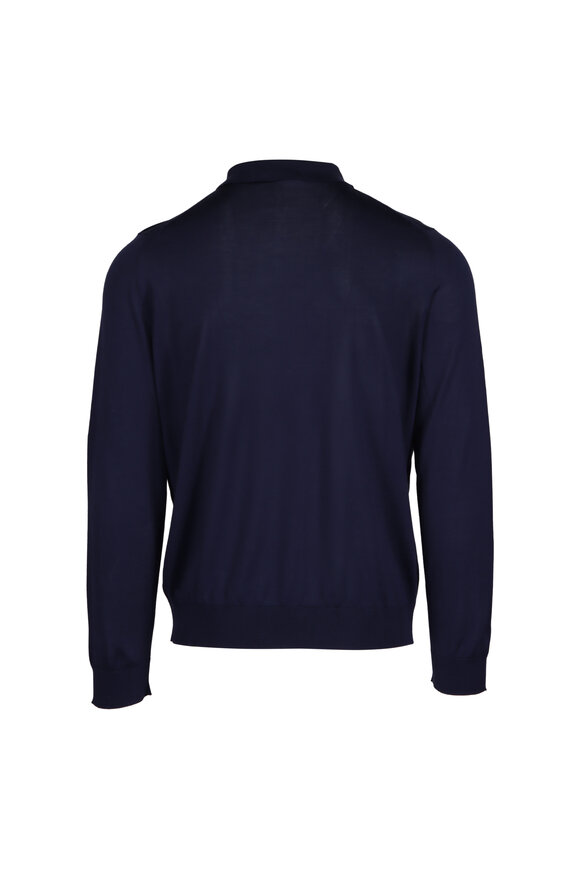 Colombo Navy Blue Cashmere Quarter Zip Sweater - view 2