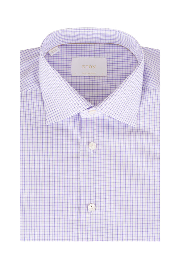 Eton Purple Check Cotton Contemporary Fit Dress Shirt - view 1