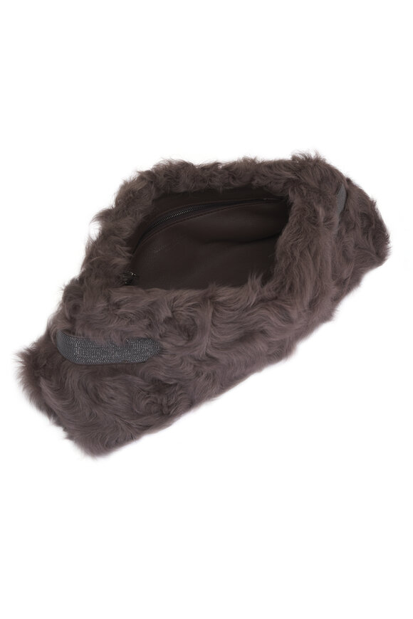 Brunello Cucinelli Medium Essence Rust Brown Wavy Shearling Clutch - view 4