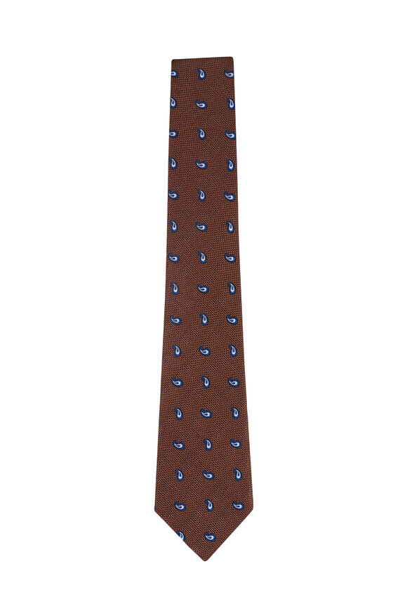 Zegna Orange Paisley Textured Silk Necktie