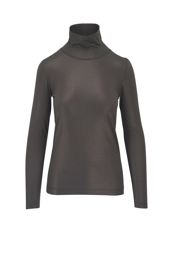 Brunello Cucinelli Gray Metallic Stretchy Turtleneck Top