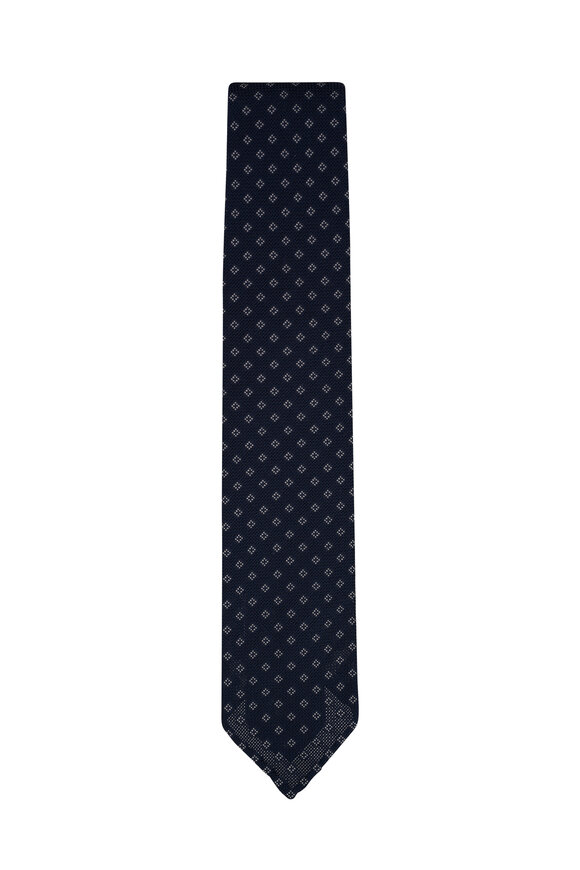 Paolo Albizzati Navy Diamond Print Silk Necktie 