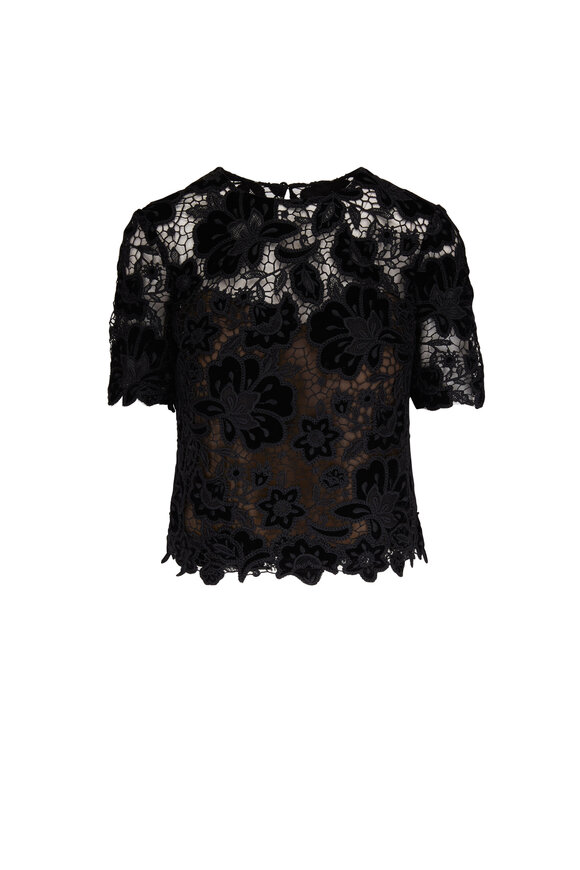 Carolina Herrera - Black Lace Short Sleeve Top 