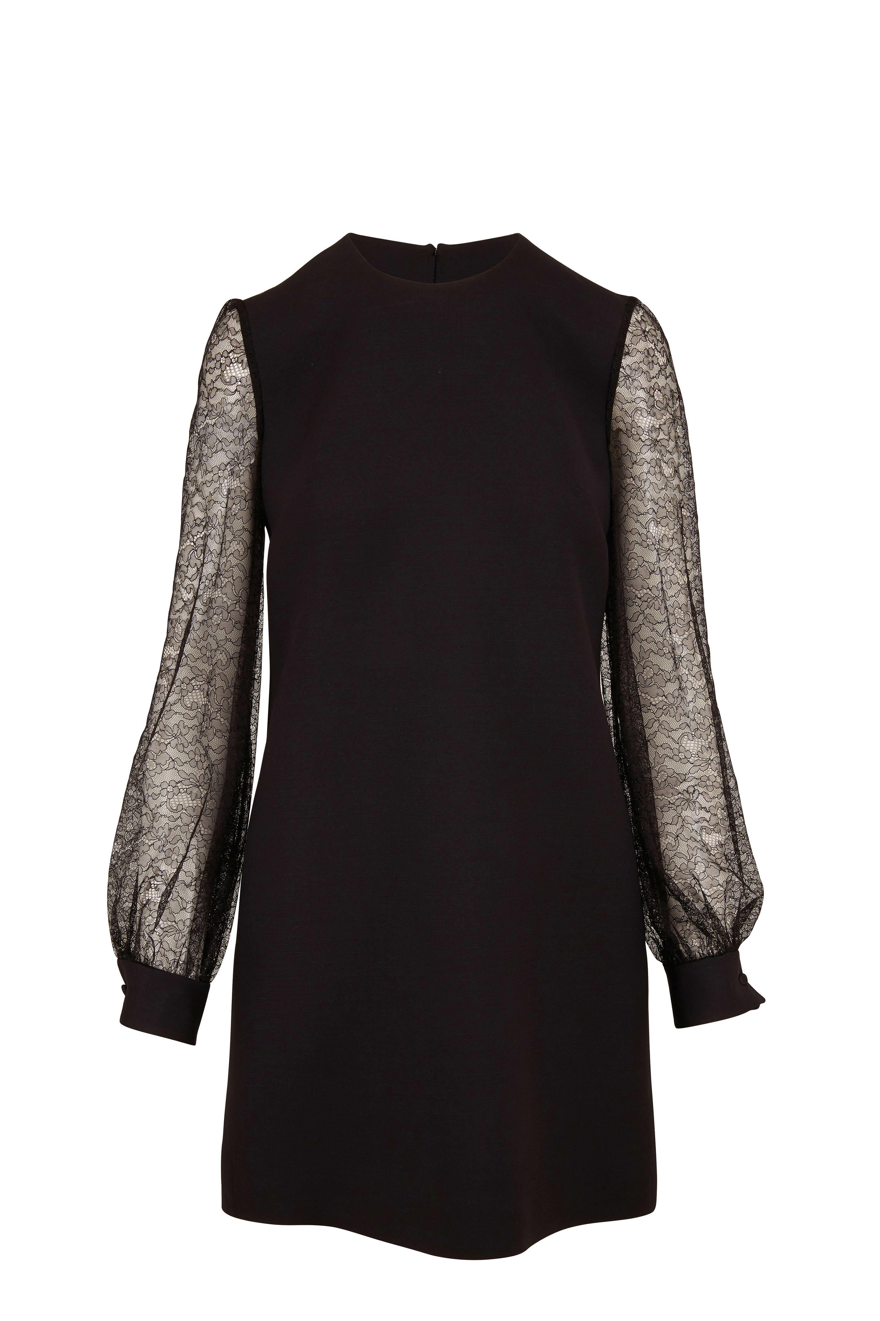 Valentino - Black Wool & Silk Long Lace Sleeve Dress