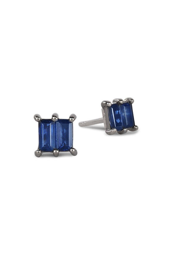 Nam Cho Invisible Small Blue Sapphire Square Stud Earrings