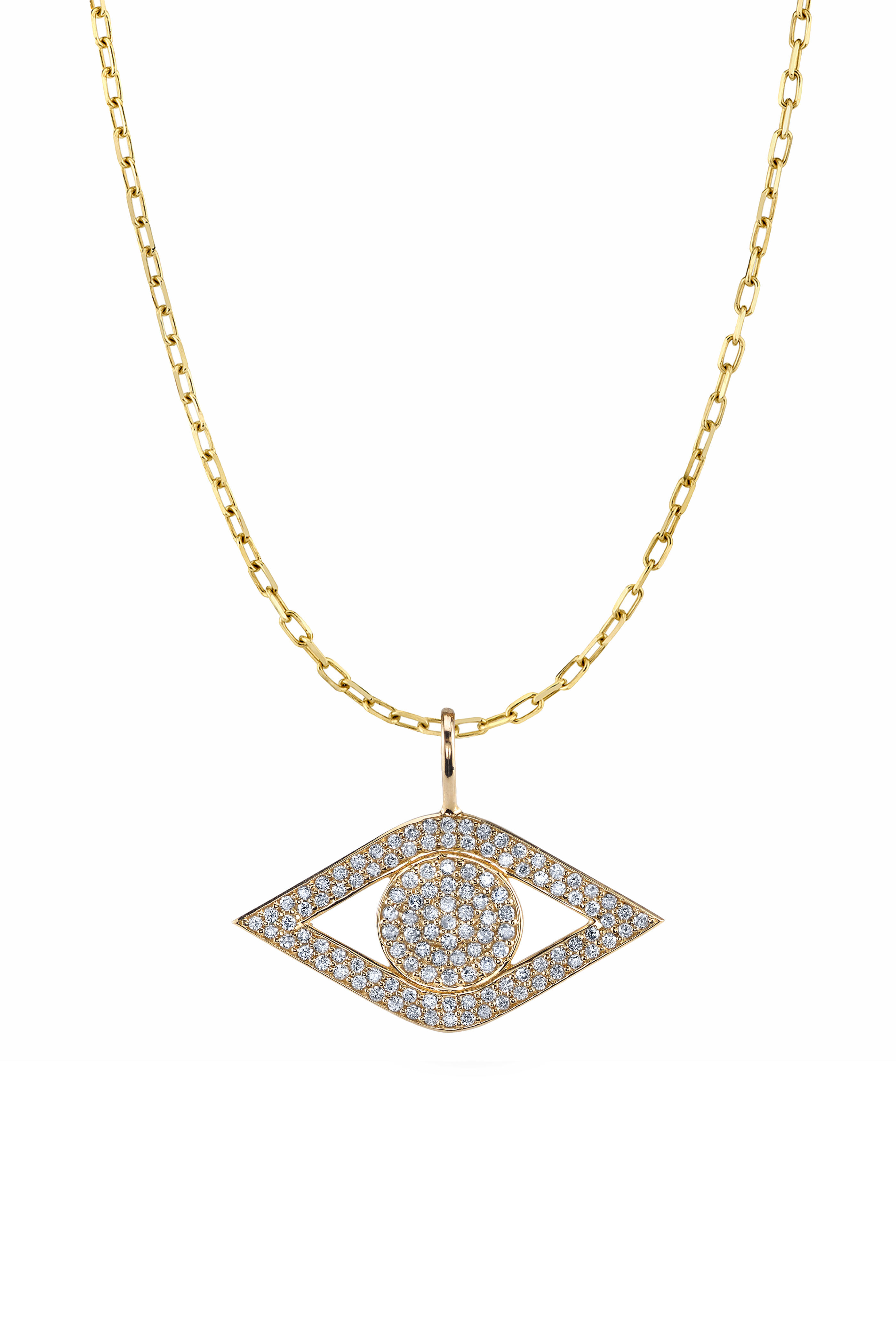 Sydney Evan - 14K Gold Large Pave Protective Eye Charm Pendant - view 1