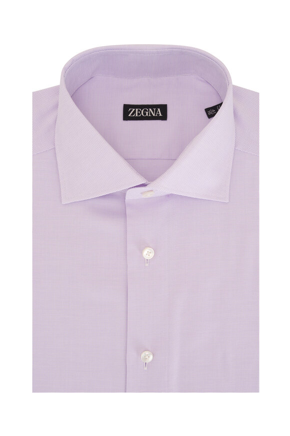 Zegna - Purple Textured Cotton Dress Shirt