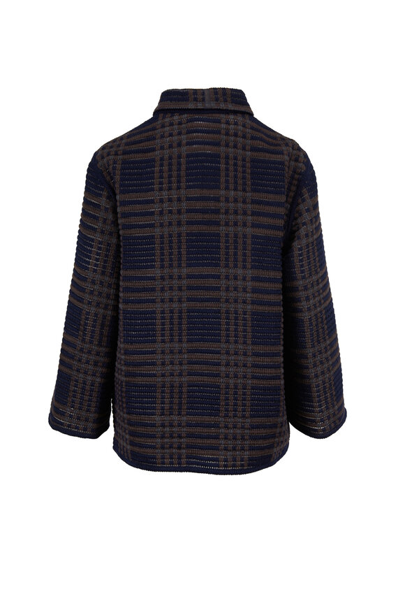 Akris - Corinna Navy & Bark Plaid Wool & Silk Jacket