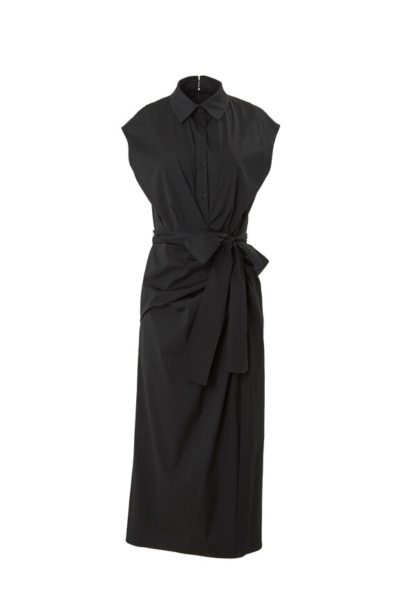 Carolina Herrera - Black Drape Skirt Cotton Shirt Dress 