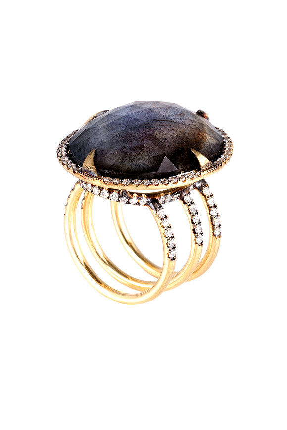 Sylva & Cie - 18K Gold Labradorite & Diamond Triple Shank Ring