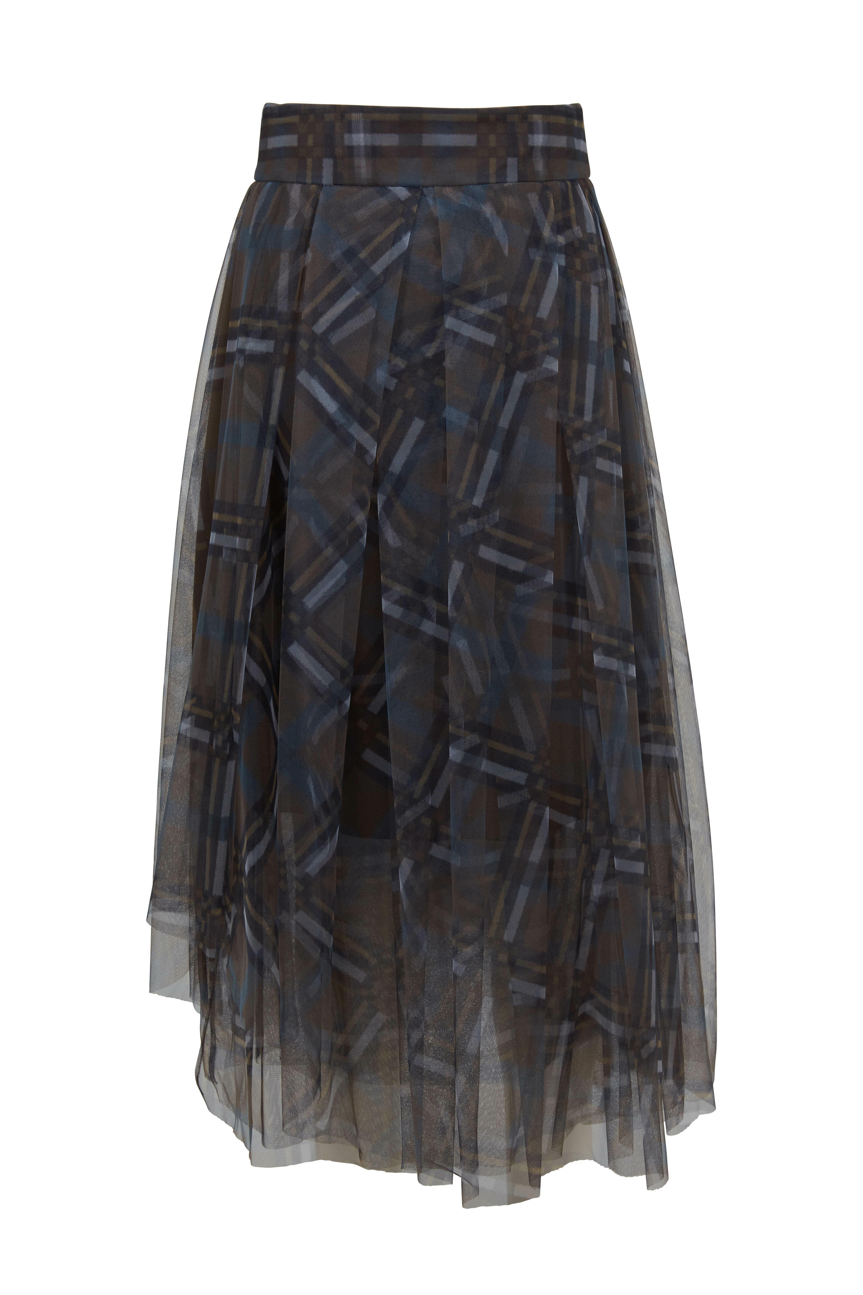 Brunello Cucinelli - Lagoon Tulle Plaid Pleated Skirt